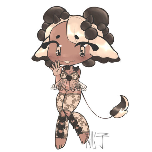 A character design based on milk tea with tapioca pearls.
