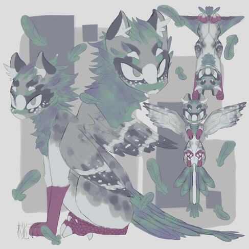 Commissioned custom character design - The customer wanted a feline character based on pigeons.