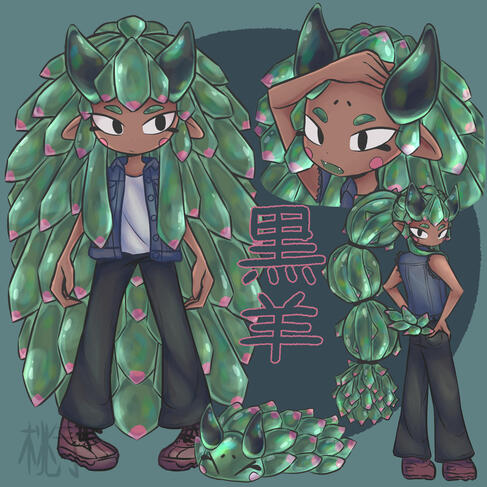 A character design based on costasiella kuroshimae - a type of nudibranch.