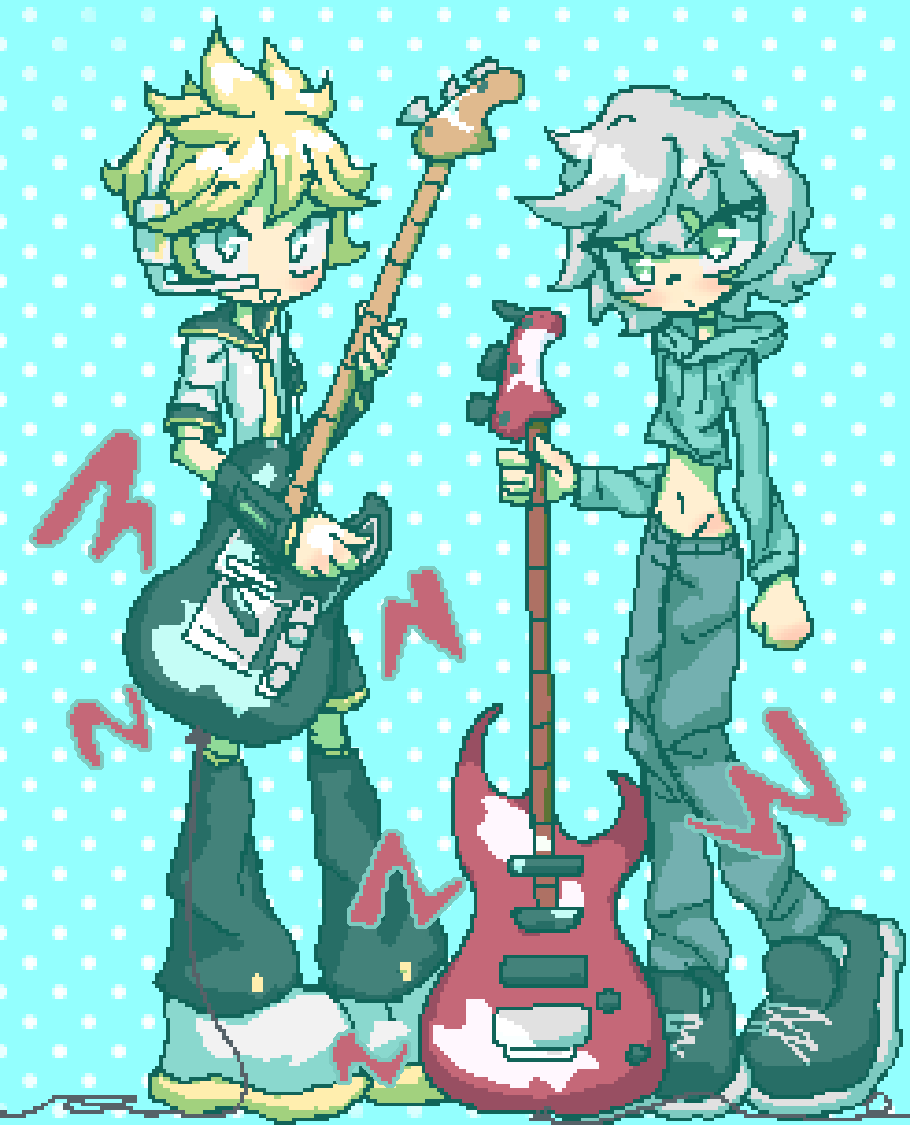 Customer requested an animated pixelart piece of their original character with a vocaloid character.